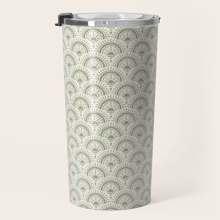 Surfside Deco . Lush Green on Neutral Travel Mug Gallery Image 3