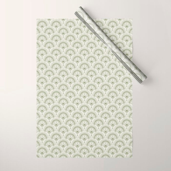 Surfside Deco . Lush Green on Neutral Wrapping Paper Gallery Image 1