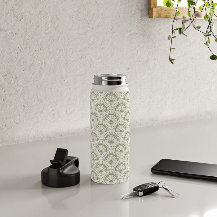 Surfside Deco . Lush Green on Neutral Water Bottle Gallery Image 4