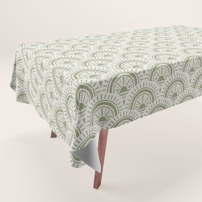 Surfside Deco . Lush Green on Neutral Tablecloth Gallery Image 1