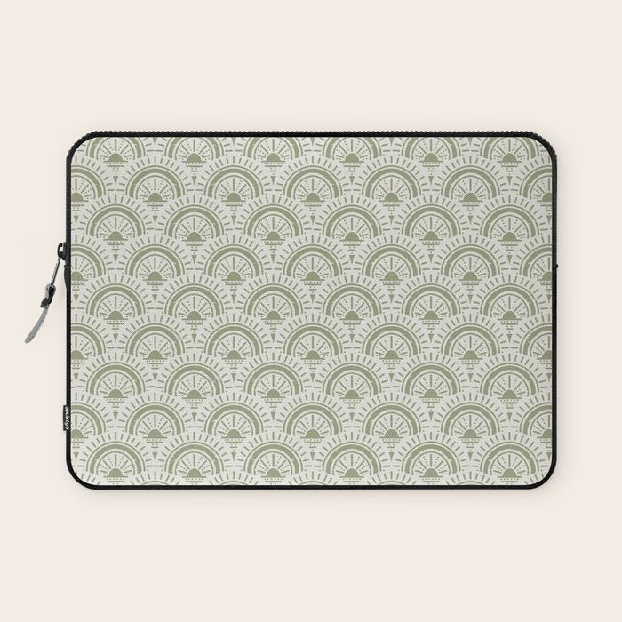 Surfside Deco . Lush Green on Neutral Laptop Sleeve Gallery Image 1