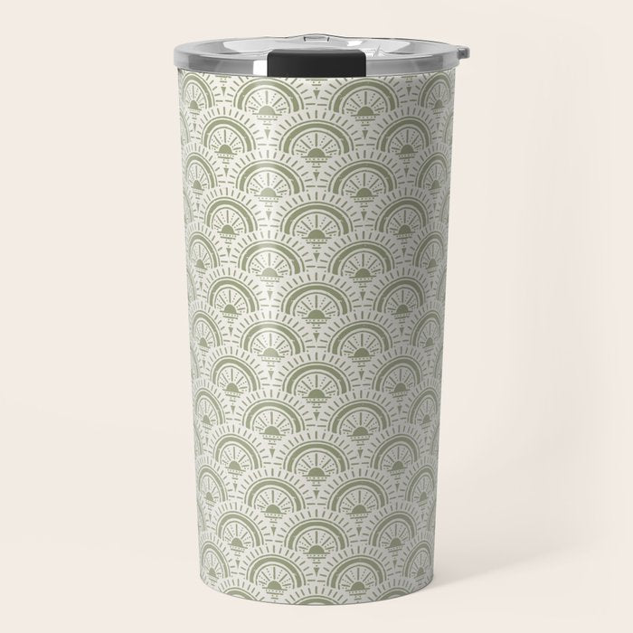 Surfside Deco . Lush Green on Neutral Travel Mug Gallery Image 1