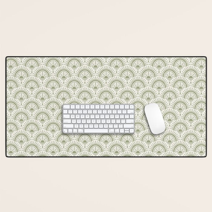 Surfside Deco . Lush Green on Neutral Desk Mat Gallery Image 1