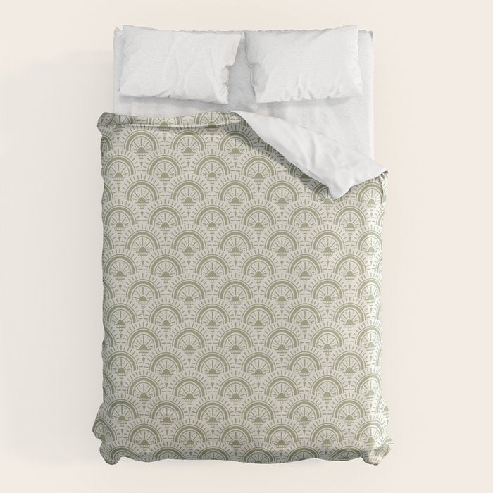 Surfside Deco . Lush Green on Neutral Duvet Cover Gallery Image 1