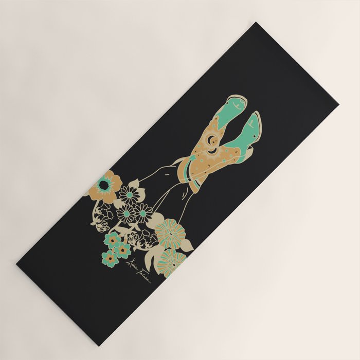 Love Stoned Cowboy Boots - Emerald, Cream, Black Yoga Mat Gallery Image 1