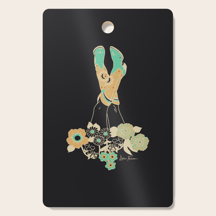 Love Stoned Cowboy Boots - Emerald, Cream, Black Cutting Board Gallery Image 1
