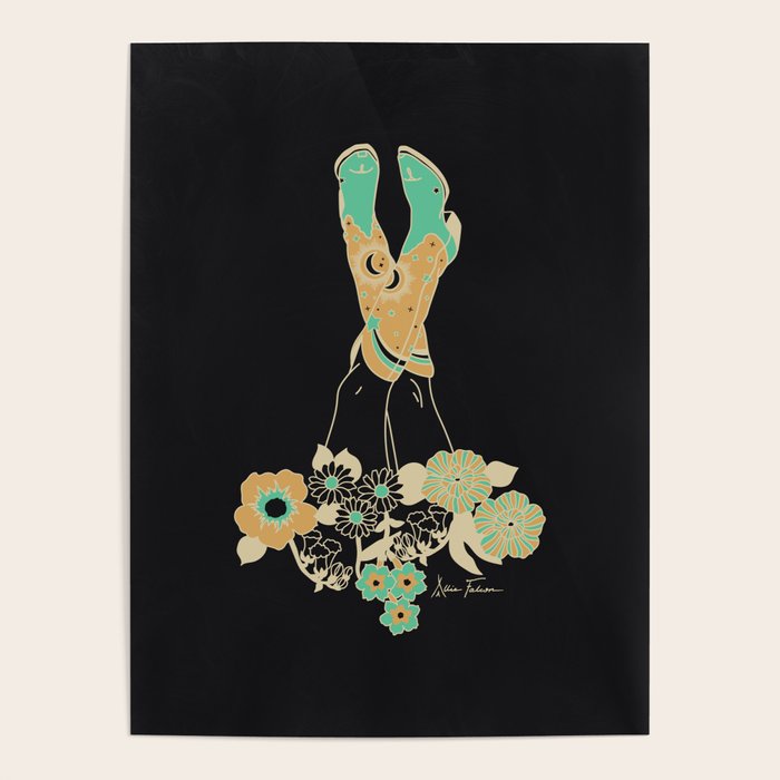 Love Stoned Cowboy Boots - Emerald, Cream, Black Poster Gallery Image 4