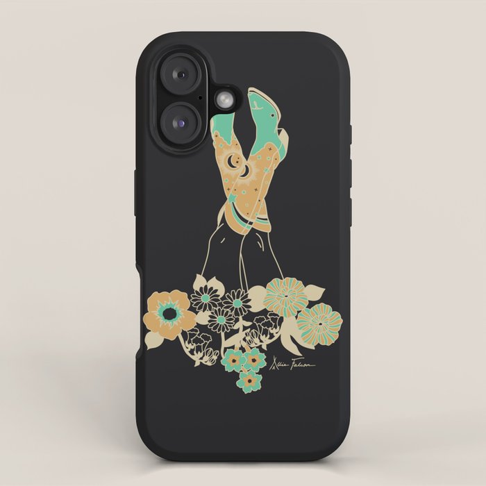 Love Stoned Cowboy Boots - Emerald, Cream, Black iPhone Case Gallery Image 1