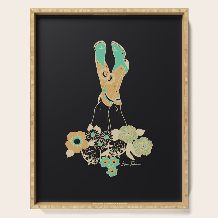 Love Stoned Cowboy Boots - Emerald, Cream, Black Serving Tray Gallery Image 1
