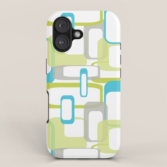Mid-Century Modern Rectangle Design Blue Green and Gray iPhone Case Gallery Image 1