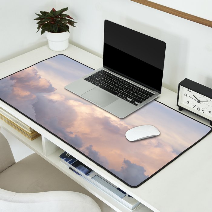 Blush pink clouds in Norway, and dreamy pink and pastel blue - summer sunset nature photography Desk Mat Gallery Image 2