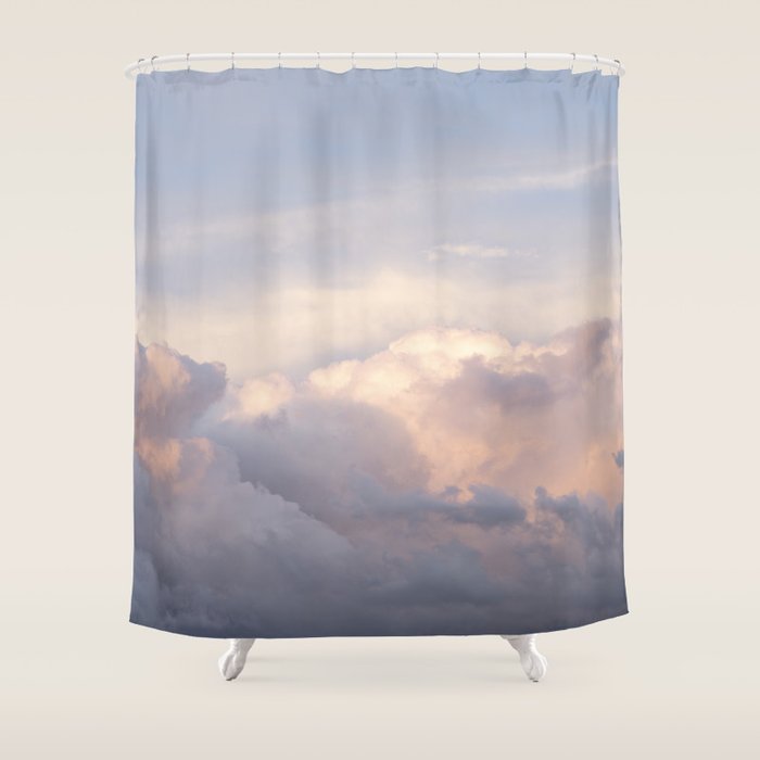 Blush pink clouds in Norway, and dreamy pink and pastel blue - summer sunset nature photography Shower Curtain Gallery Image 1