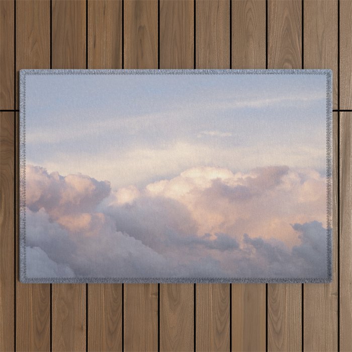 Blush pink clouds in Norway, and dreamy pink and pastel blue - summer sunset nature photography Outdoor Rug Gallery Image 1
