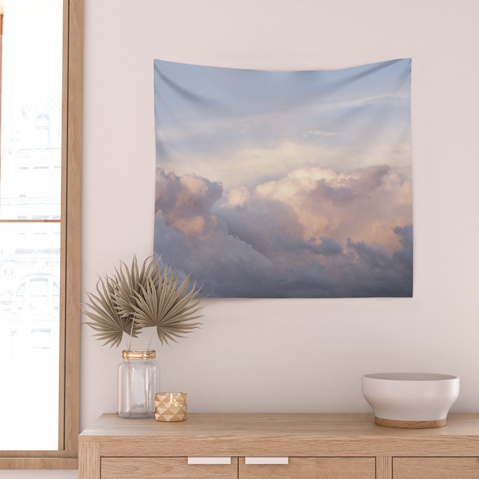 Blush pink clouds in Norway, and dreamy pink and pastel blue - summer sunset nature photography Wall Tapestry Gallery Image 2