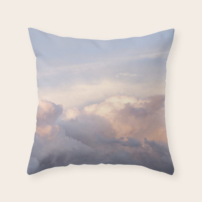 Blush pink clouds in Norway, and dreamy pink and pastel blue - summer sunset nature photography Throw Pillow Gallery Image 1