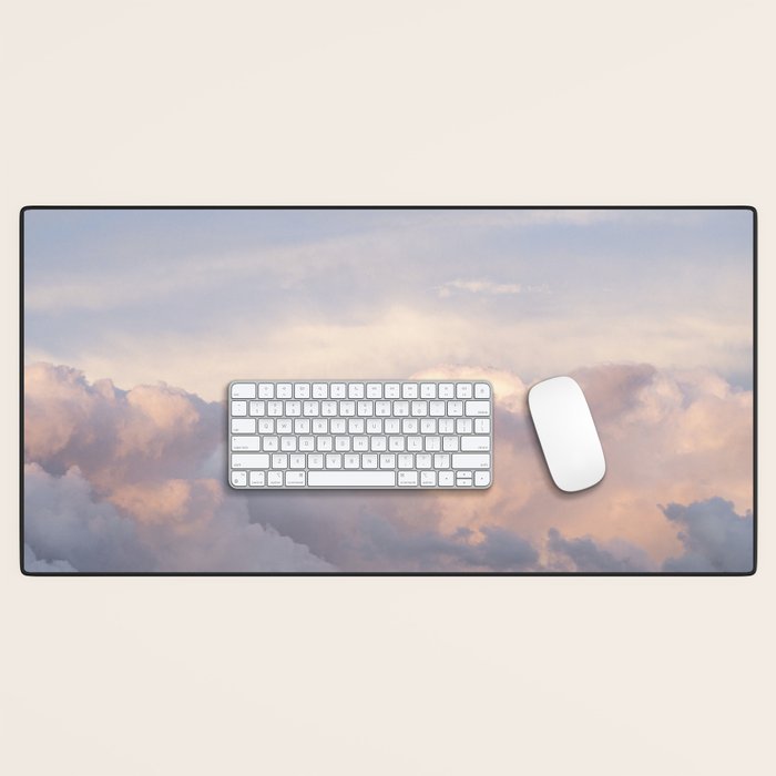 Blush pink clouds in Norway, and dreamy pink and pastel blue - summer sunset nature photography Desk Mat Gallery Image 1