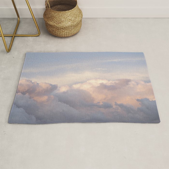 Blush pink clouds in Norway, and dreamy pink and pastel blue - summer sunset nature photography Rug Gallery Image 1