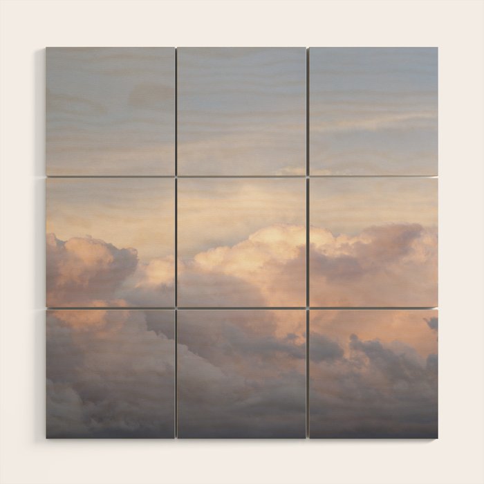 Blush pink clouds in Norway, and dreamy pink and pastel blue - summer sunset nature photography Wood Wall Art Gallery Image 1