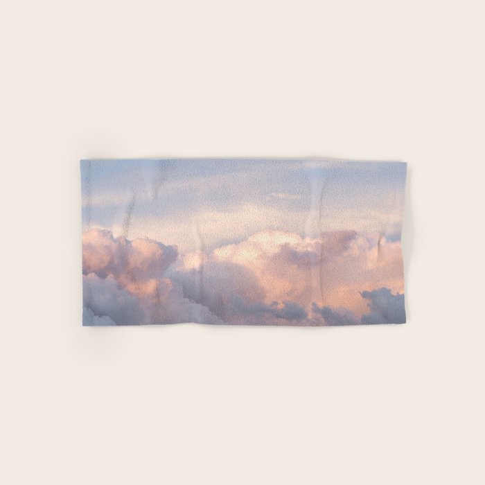 Blush pink clouds in Norway, and dreamy pink and pastel blue - summer sunset nature photography Bath Towel Gallery Image 1
