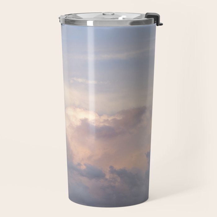 Blush pink clouds in Norway, and dreamy pink and pastel blue - summer sunset nature photography Travel Mug Gallery Image 2