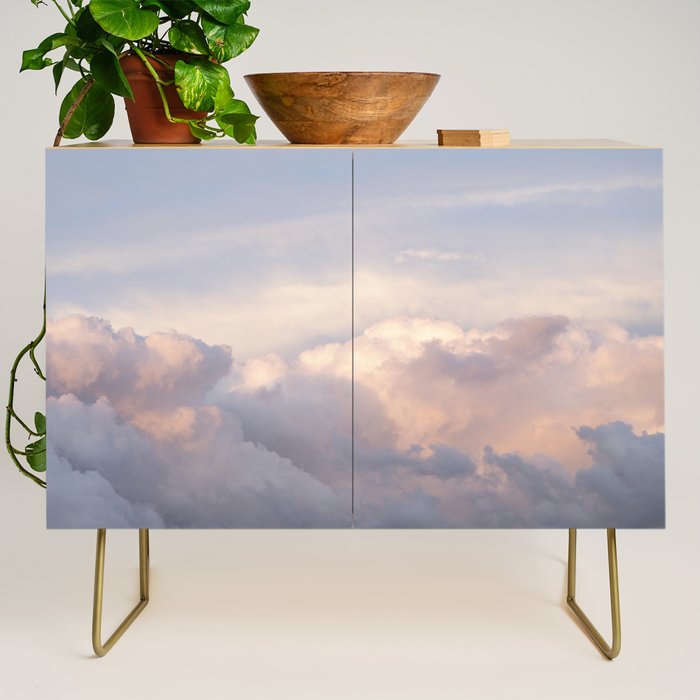 Blush pink clouds in Norway, and dreamy pink and pastel blue - summer sunset nature photography Credenza Gallery Image 1