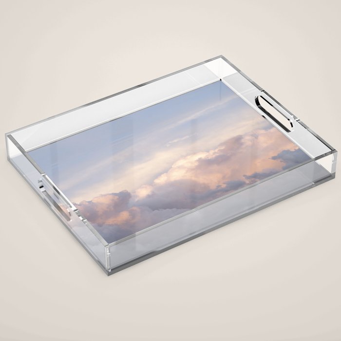 Blush pink clouds in Norway, and dreamy pink and pastel blue - summer sunset nature photography Acrylic Tray Gallery Image 1