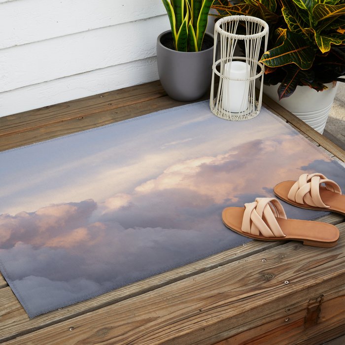 Blush pink clouds in Norway, and dreamy pink and pastel blue - summer sunset nature photography Outdoor Rug Gallery Image 2