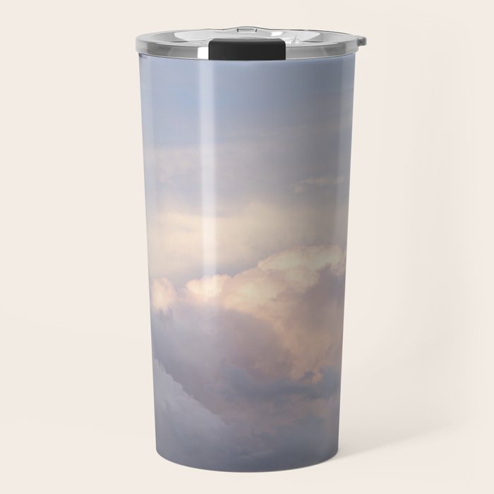 Blush pink clouds in Norway, and dreamy pink and pastel blue - summer sunset nature photography Travel Mug Gallery Image 1