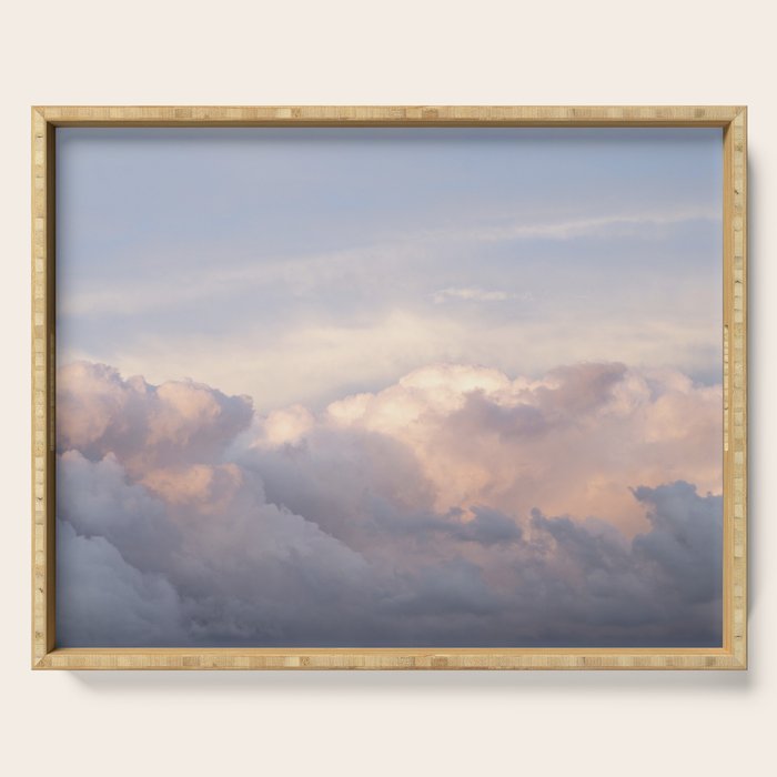 Blush pink clouds in Norway, and dreamy pink and pastel blue - summer sunset nature photography Serving Tray Gallery Image 1