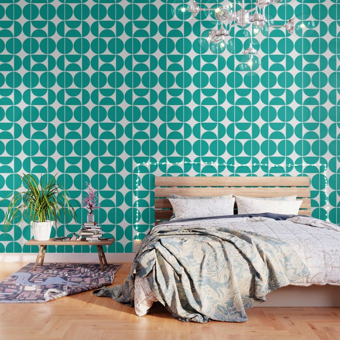 Mid Century Modern Turquoise Square Wallpaper Gallery Image 3