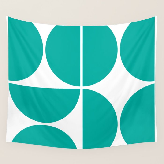 Mid Century Modern Turquoise Square Wall Tapestry Gallery Image 1