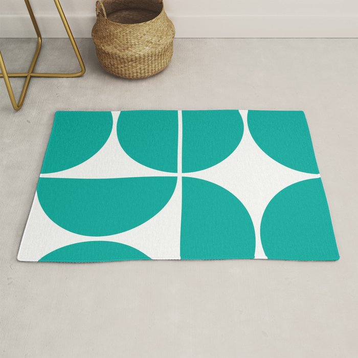 Mid Century Modern Turquoise Square Rug Gallery Image 1
