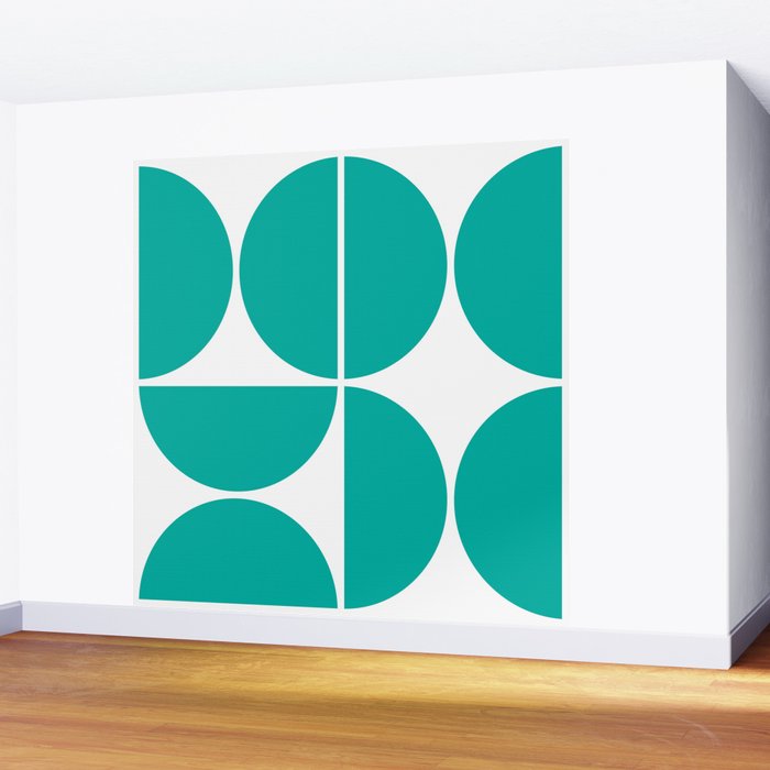 Mid Century Modern Turquoise Square Wall Mural Gallery Image 2