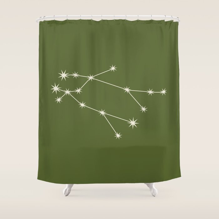Gemini Zodiac Star Constellation Line Art Olive Green Shower Curtain Gallery Image 1