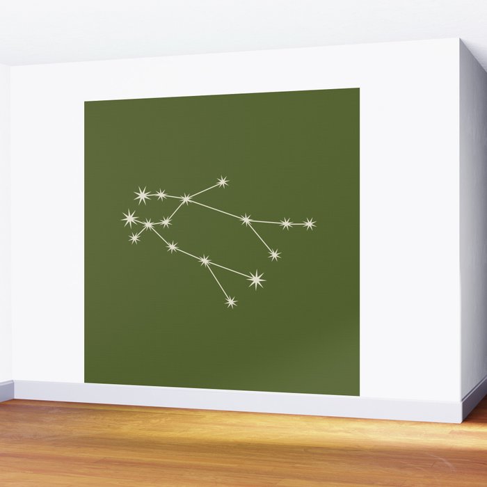 Gemini Zodiac Star Constellation Line Art Olive Green Wall Mural Gallery Image 2