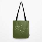 Gemini Zodiac Star Constellation Line Art Olive Green Tote Bag Gallery Image 2