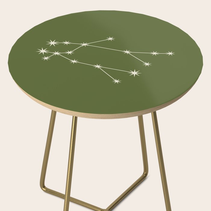 Gemini Zodiac Star Constellation Line Art Olive Green Side Table Gallery Image 2