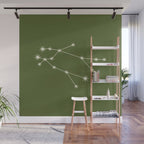 Gemini Zodiac Star Constellation Line Art Olive Green Wall Mural Gallery Image 1
