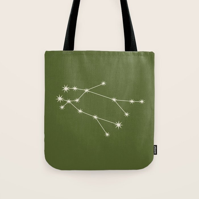 Gemini Zodiac Star Constellation Line Art Olive Green Tote Bag Gallery Image 1