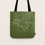 Gemini Zodiac Star Constellation Line Art Olive Green Tote Bag Gallery Image 1