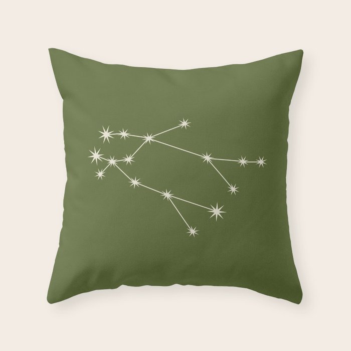 Gemini Zodiac Star Constellation Line Art Olive Green Throw Pillow Gallery Image 6