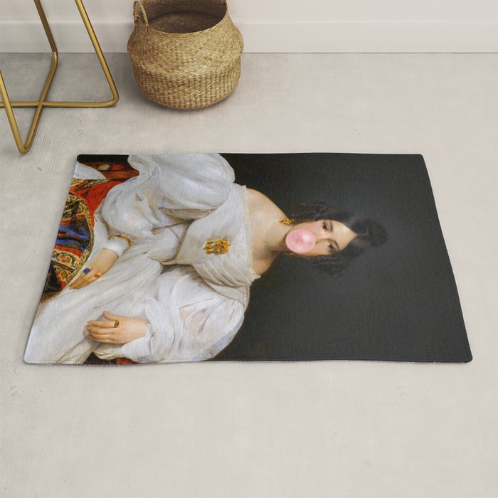 Louise Bubblegum Renaissance Portrait  Eclectic Altered Famous Wall Art Rug