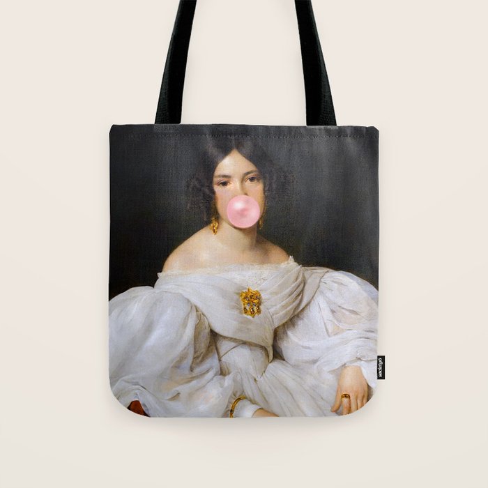 Louise Bubblegum Renaissance Portrait  Eclectic Altered Famous Wall Art Tote Bag Gallery Image 1