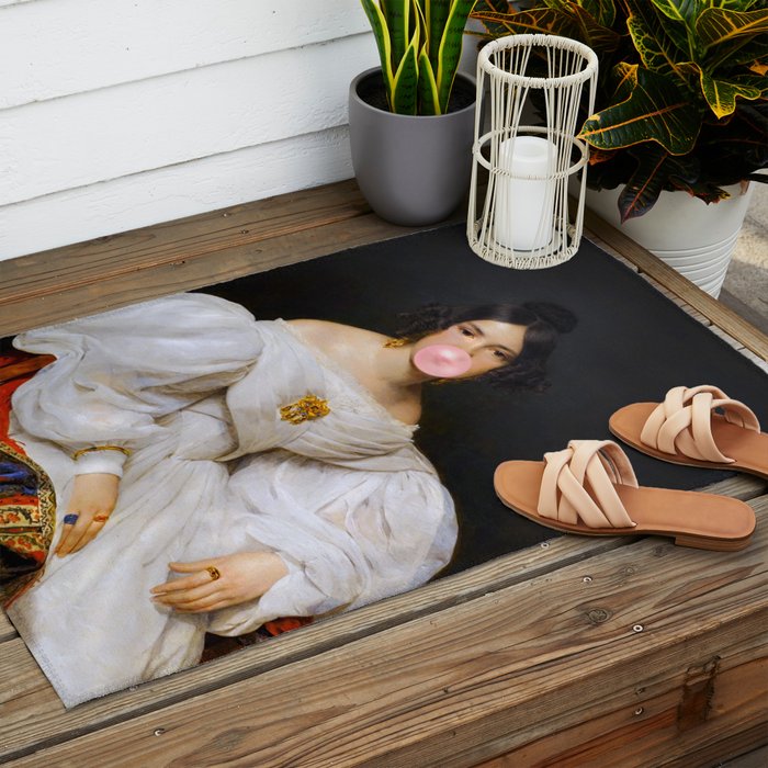 Louise Bubblegum Renaissance Portrait  Eclectic Altered Famous Wall Art Outdoor Rug Gallery Image 2