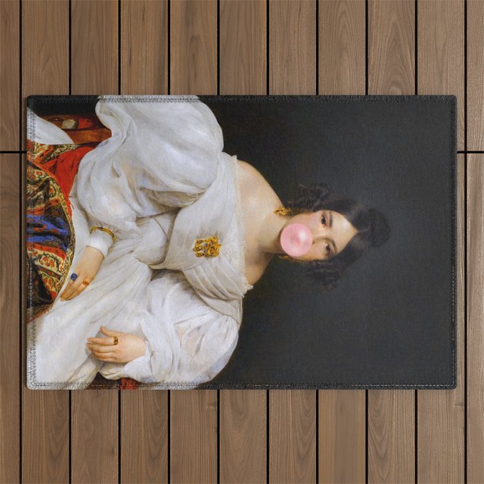 Louise Bubblegum Renaissance Portrait  Eclectic Altered Famous Wall Art Outdoor Rug Gallery Image 1