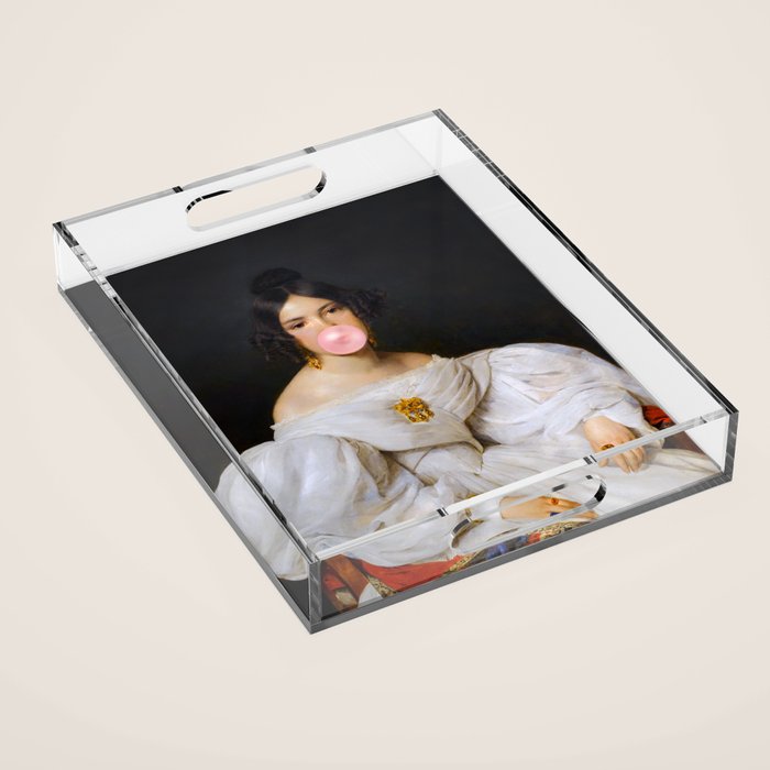 Louise Bubblegum Renaissance Portrait  Eclectic Altered Famous Wall Art Acrylic Tray Gallery Image 1