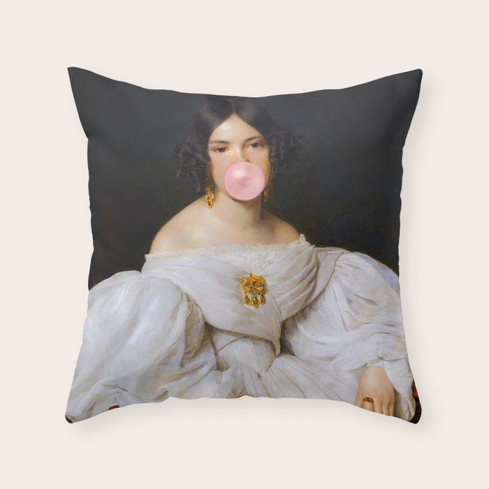 Louise Bubblegum Renaissance Portrait  Eclectic Altered Famous Wall Art Throw Pillow Gallery Image 6
