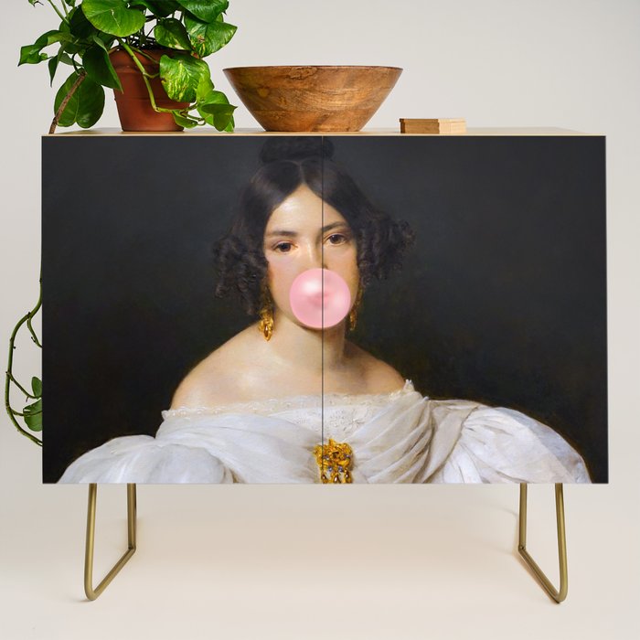 Louise Bubblegum Renaissance Portrait  Eclectic Altered Famous Wall Art Credenza Gallery Image 1