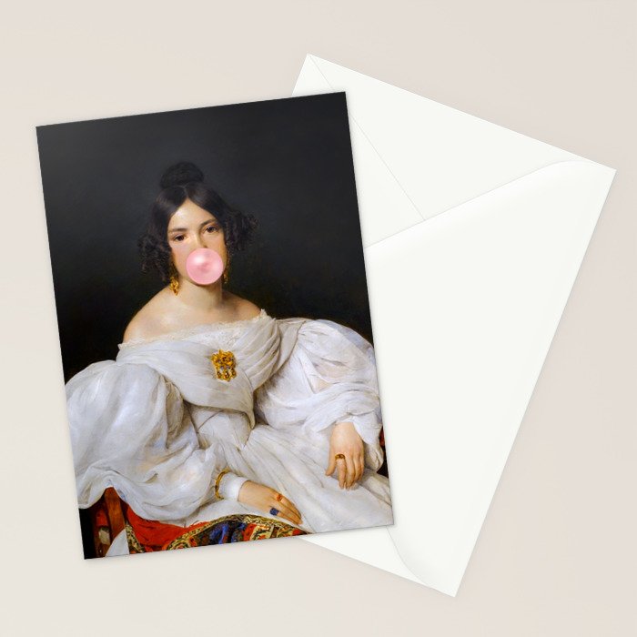 Louise Bubblegum Renaissance Portrait  Eclectic Altered Famous Wall Art Stationery Card Gallery Image 2