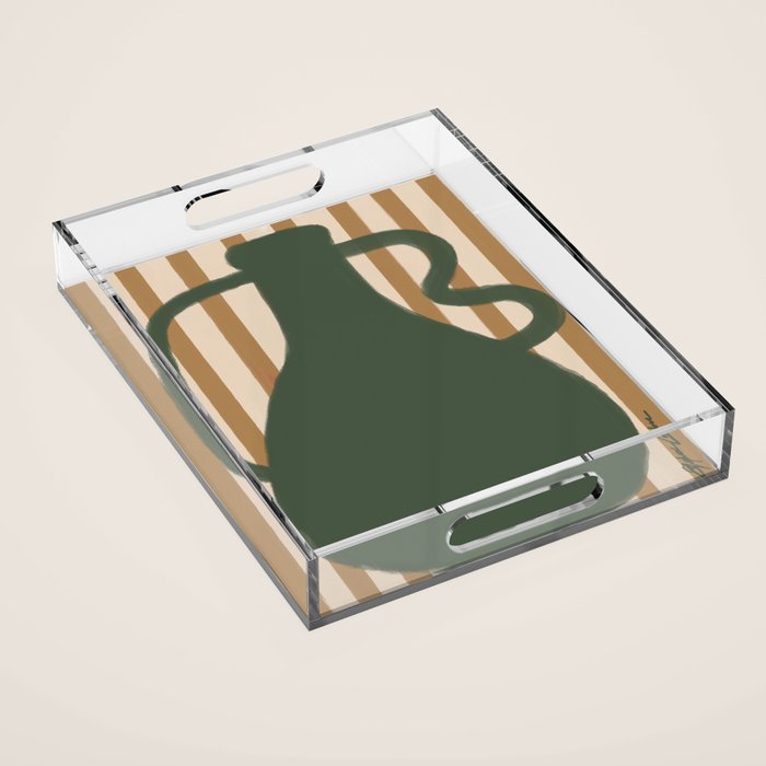 Green Vase with Yellow Stripes Acrylic Tray Gallery Image 1
